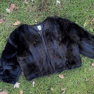 Faux Fur Cropped Open Jacket Women's black sz L Lauren Conrad